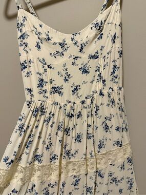 Reformation Cream Sundress with Blue Floral Print